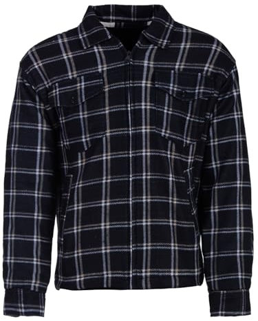 Henry Terre Holzfällerjacke Herren Hemdjacke Arbeitsjacke Hemd Flanell Jacke Thermojacke Kariert Gefüttert, Farbe:navy, Größe:M