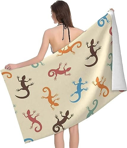 Mikrofaser Strandtuch 3D Drucken Cartoon-Tier-Gecko Extra Großes Mikrofaser Strandtuch Für Erwachsene, Sandfreies Schnelltrocknend Leichtes Handtuch Für Strand Schwimmen 70 X 150 cm