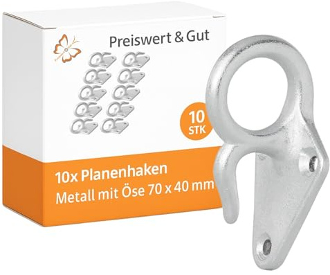 50 STK Dreilochplanenhaken Anhänger Gusseisen feuerverzinkt 70 x 40 mm | ilberne Metallhaken mit je 56 g, als Planenhaken, Netzhaken, Spannhaken und Zurrhaken für Anhänger nutzbar