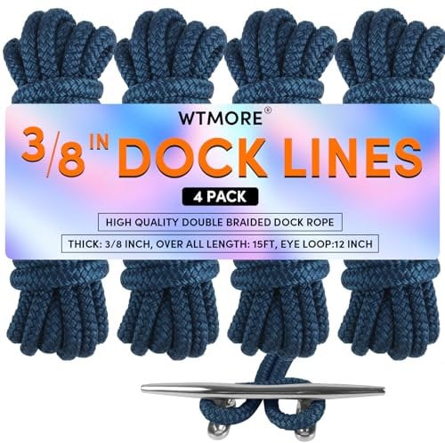 WTMORE Boat Ropes for Docking 3/8 x15' Double Braided Mooring Marine Rope, Navy Blue 4 Pack