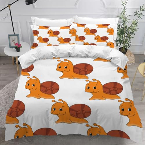 ViriVi Bettwäsche 200x200 3 teilig Bettbezug-Cartoon-Tiere Bettwäsche-Sets 200x200 Mikrofaser mit 2 Kissenbezüge 80x80cm,Bettwäsche Set Muster Schnecken für Doppelbett mit Reißverschluss