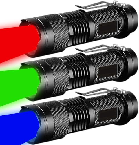 3 Stück rot-grün-blaues Licht, helle kleine Taschenlampen, LED-Mini-Taschenlampe, hohe Lumen, Stiftlicht mit 3 Modi, zoombare Taschenlampe mit Clip, Blitzlicht für Camping, Outdoor, Notfall