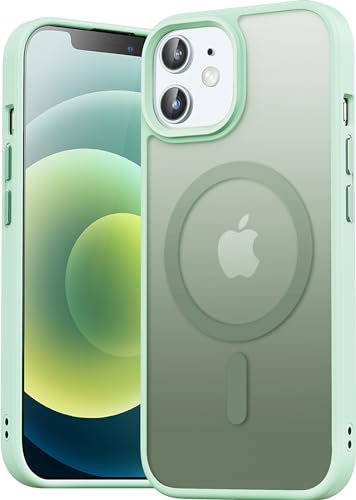 Natiiozie Magnetisch Hülle Kompatibel mit iPhone 12/12 Pro 6,1 Zoll, Matt Handyhülle Kompatibel mit MagSafe, Stoßfest Kratzfest Schutzhülle Nie Vergilbung rutschfest Rückseite Case Hell Grün