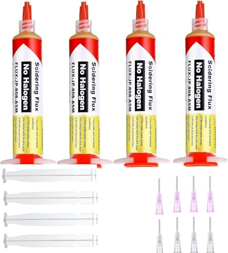 PEAKTREND 10ml 8341 No Clean Solder Flux Paste Soldering Flux 40ml Pneumatic Dispenser with Plunger and Dispensing Tip for Electronics Pcb Ic Cellphone Cpu Led Bga Repairing-4 Pack
