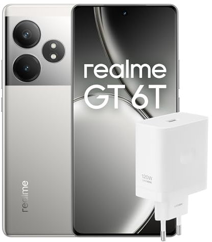 realme Smartphone GT 6T 256GB 8GB Fluid Silver EU + SUPERVOOC 120W Power Adapter White