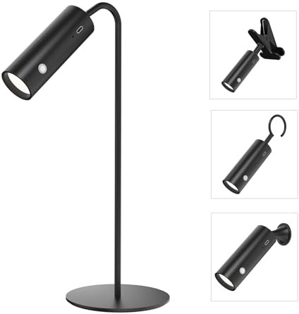 EMKE LED Tischlampe kabellos, 6-in-1 Wiederaufladbare Tischlampen, dimmbar, mit Touch LED, schwarz, Tischlampe Outdoor, 3 Farbmodi, 360° einstellbare magnetische Wandleuchte, USB-C