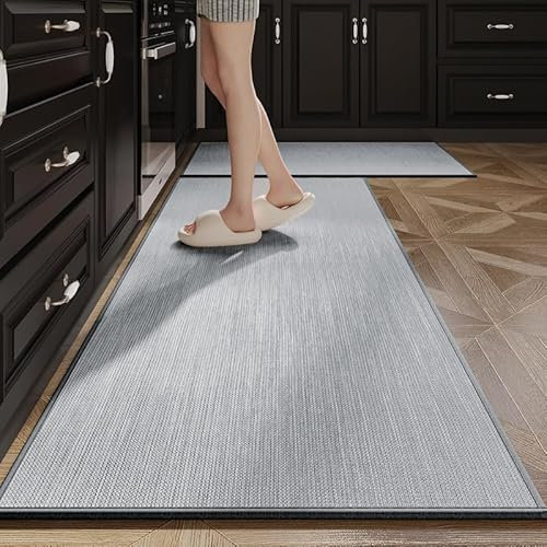 Kocusu Küchenläufer rutschfest 2 Stück,Teppich Küche Waschbar,Glatt Läufer Küche,Verdicken Küchenmatte,Verschlüsselung Läufer Küche für Küche,Balkon,Wohnraum,45x70CM+45x120CM,Grau