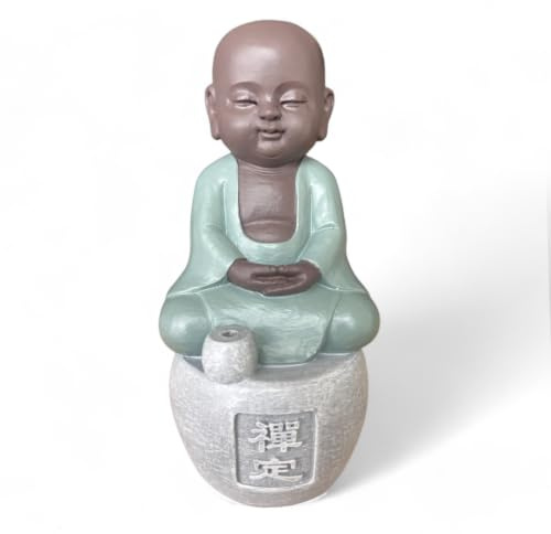 Statue Bouddha Porte - Encens Dhyana - Création Authentique - Ambiance Zen et harmonieuse - Magnifique Figurine Porte-Bonheur Calligraphie - Idée Cadeaux Toute génération - H14cm–Zen’Light