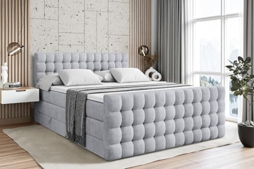 ALTDECOR Boxbett H3 H4 Matratze VIONE-Z King - 180x200 - Grau | Lattenrost, Topper, Boxspringbett mit Bettkasten, Bett mit Stauraum, Doppelbett, Polsterbett
