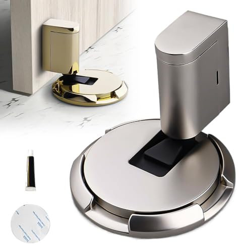 Upgraded Magnetic Door Stopper, 2024 New Punch-Free Mechanical Silent Floor Door Stop, Adjustable No Drilling Mechanical Floor Doorstop Magnetic Door Locks with Adhesive (Brushed Nickel)