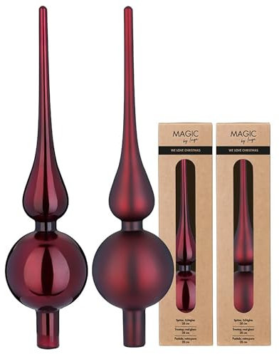 Christbaumspitze Glas 28cm x 1 Stück - matt oder glänzend Sortiert - Große Weihnachtsbaumspitze für Weihnachtsbaum - Christbaumschmuck & Weihnachtsbaumschmuck Dunkel Weinrot - Smooth Port