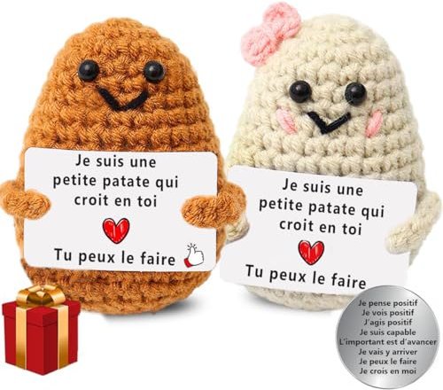 nedit Patate avec Message Positif - Idée Cadeau Original - Cadeau Anniversaire Femme/Homme/Ado/Enfants - Patate Tricotée pour la Confiance en Soi - Gadget Insolite Rigolo (Beige + Marron)