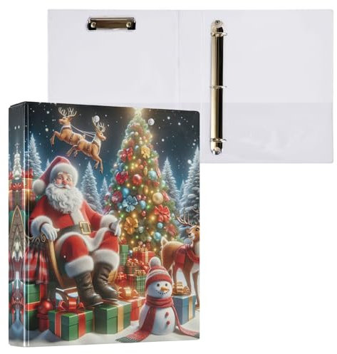 Ringbuch für Weihnachten, Weihnachtsmann, Schneemann, Rentier, 3,5 cm, runder Ringordner mit 3 Innentaschen, einfacher Ordner, Organizer für Schulbedarf, 1 Stück
