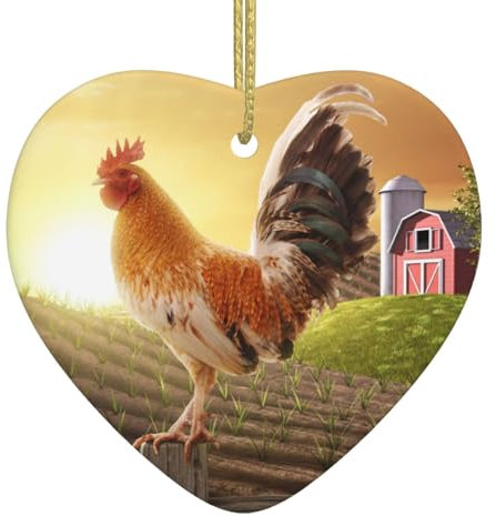 Huhn Hahn Weihnachten Herz Anhänger - Christbaumschmuck Kugeln Schöne Keramik Anhänger Festliche Dekorationen