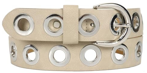 Zakatte • Damen Gürtel aus Kunstleder mit Lochnieten Ösengürtel Nietengürtel Nieten Ösen Lochösengürtel BS046 (Hellbraun, 95 cm)