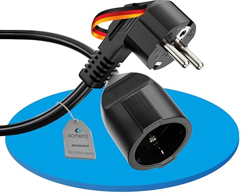 sonero Verlängerungskabel Stromkabel, Schutzkontakt Stecker Buchse, 5m | Verlängerung Strom Kabel Kabelverlängerung Netzkabel Steckdosenverlängerung für Haushalt, Büro, TV, Computer, schwarz