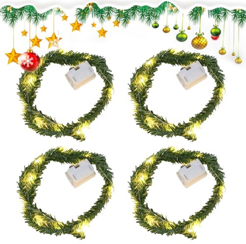 Wichtel Zubehör Lichterkette,4 Stück Wichtel Lichterkette Miniatur,Wichtel Lichterkette,Puppenhaus Mini Led Lichterkette,Miniatur Puppenhaus Zubehör,Mini-Weihnachtsbaumschmuck mit Lichtern