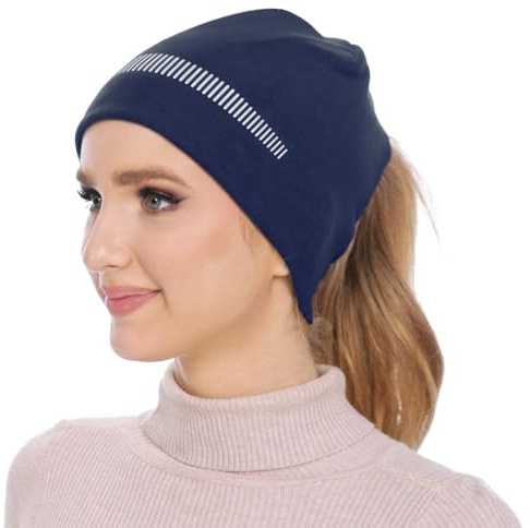 GADIEMKENSD Winter Hats for Women with Double Ponytail Hole, Reflective Accents Navy