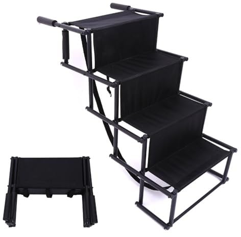 Foldable Dog Ramp for Cars, Pet Ramp for Large Dogs with Non-Slip Surface, Reinforced Dog Steps Supports Up to 200 lb, Suitable for SUV,Truck, Sofas, Bed (4 Steps)