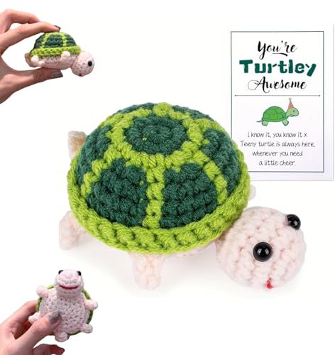 Lyivisk Positive Schildkröte Strickpuppe mit Positiver Karte 8.8 * 5.3cm, Ermutigungs Geschenke, Pocket Hug Geschenk für Freunde Ermutigung, Geburtstag, Party-Dekoration(Grün)