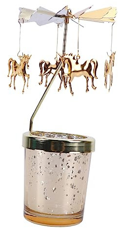 IMIKEYA Golden Glass Rotating Candlestick Unicorn Design, Scented Candle Cup Holder, Desktop Decoration for Home and Office, Glass Candle Holder Ornament for Birthday and Dinner Table