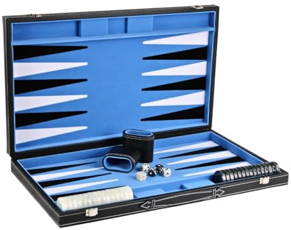 Himmelblaues Leder-Backgammon-Set, 53,3 cm