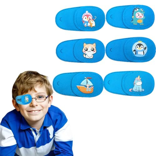 NHQZ Lot de 6 Cache-Yeux Bleu Réutilisables en Tissu Non Tissé pour Lunettes Paresseux,Amblyopie,Strabisme - Adapté à l'œil Droit