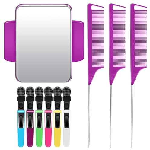 Qerwsdty Magnetisches Armband für Friseure, Pin-Armband, Flechtarmband mit 3 Pintail-Kamm und 6 Kunststoff-Clips, Lila