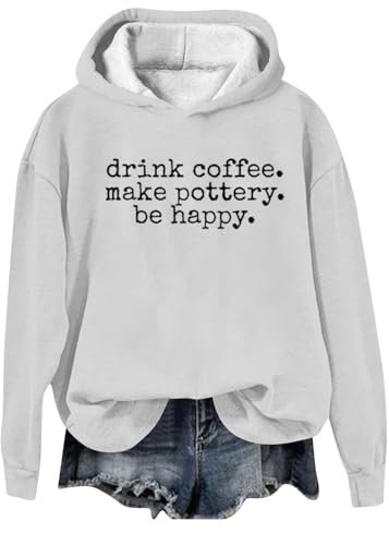 Generisch Damenmode-Kapuzenpullover mit Buchstaben-Aufdruck, lässig, lockere Passform Langlaufski Set Damen Klassisch Komplett (Light Gray, XL)