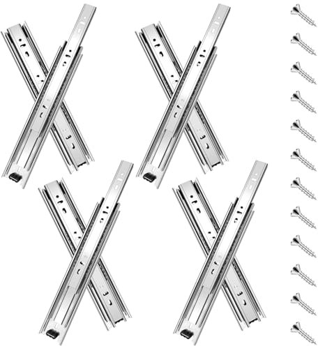 Schubladenschienen, 40 cm, 4 Paar (8 Stück) Vollauszug rollenauszug schubladenauszüge, Seitenmontage, für Aktenschrank, Mülleimer, Küche, Kleiderschrank, 45,4 kg Kapazität, Silber
