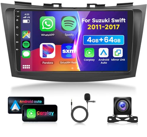 4G&64G 9 Autoradio Für Suzuki Swift 2011-2017 mit Carplay Android Auto Wireless,1280 * 720,Android 13,Touchscreen Bluetooth RDS/FM Radio,WiFi Navi/AHD Rückfahrkamera