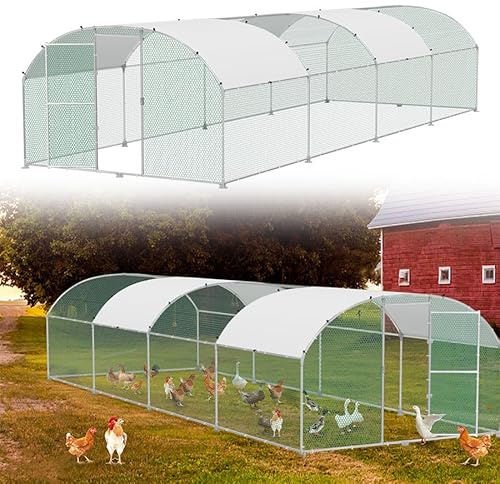 Aufun Freilaufgehege Hühnerstall Haustierkäfig Freigehege Bogenaufsatz | 3x8x2m Verzinkter Stahlrahmen Hühnerkäfig Voliere mit Dachplane Sonnenschutzdach Winterfest für Heimtiergehege Vogelkäfig