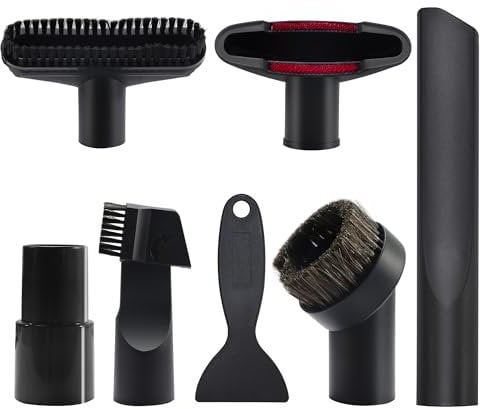 Set Accessori Aspirapolvere 7 Pezzi Universale 32-35mm, Spazzola per Divani, Auto e Peli di Animali, Compatibile con Kärcher, Miele, Bosch, Rowenta, Kit per Pavimenti, Angoli e Aspirapolvere per Auto