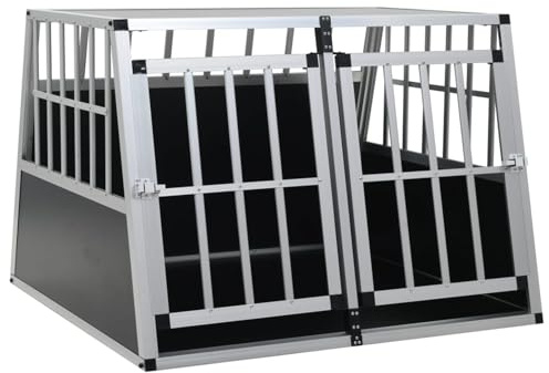 Gecheer Dog Transport Box Double Door 94x88x69cm, Aluminum MDF, Car Trunk, Plastic Corner Joints, Medium Large Dogs Alaskan Malamute Standard Poodle, Silver