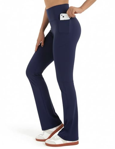 Zylioo Leggings for Women UK Extra Tall Yoga Pants for Women Long Leg Ladies Trousers Flared with Pocket Tummy Control Navy