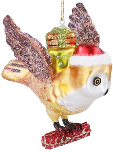 Gisela Graham Glass Owl Christmas Tree Decoration, 10cm