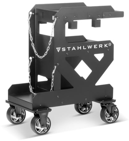 STAHLWERK Schweißwagen mit 3 Ebenen und Longlife-Gummirollen (SW-600-ST) | 60 × 38 × 76 cm (L × B × H), 1,5 mm Wandstärke, Halterung für Schläuche und Kabel, inklusive Kettensicherung für Gasflaschen