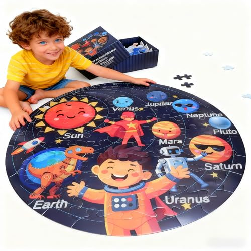 Sonnensystem Bodenpuzzle,80PCS Große Rund Puzzle Planeten Weltraum Universum,Riesen Kinderpuzzle Weltraum Runde Planeten Puzzle,Lernspielzeug Puzzle Geburtstags Kinder
