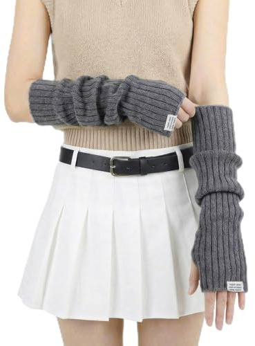 CIATBYYJ Armstulpen Damen,Winter Gestrickte Handstulpen,Warme Long Fingerlose Handschuhe,Japanischer Pulswärmer Damen,Y2K Gothic Punk Hip Hop Armstulpen mit Daumenloch(Grau)