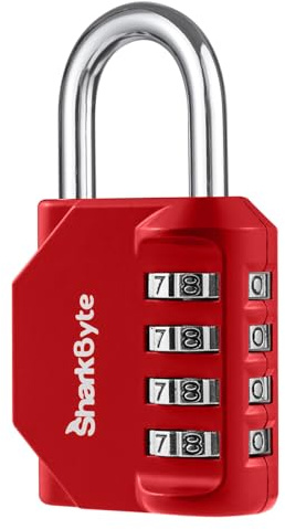 SharkByte Heavy Duty Combination Padlock – 4-Digit Weatherproof Outdoor Lock with Stainless Steel Shackle, Anti-Rust Resettable Code for Gym, School, Locker, Shed, Toolbox, Gate & Warehouse - Red