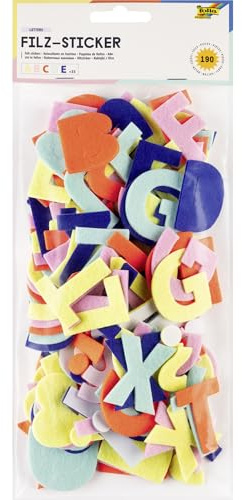 folia 5269 - Filz-Sticker LETTERS, 190 Stück in 5 verschiedenen Farben, Buchstaben-Aufkleber zum Verzieren und Dekorieren