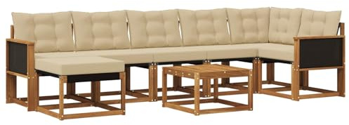 vidaXL Outdoor-Sofagarnitur mit Kissen 8 pcs Natur und Beige, Moderne Minimalistische Gartenlounge, Robuste wetterfeste Möbel, Bequeme Texilene Couch, Sitzplatz für den Garten