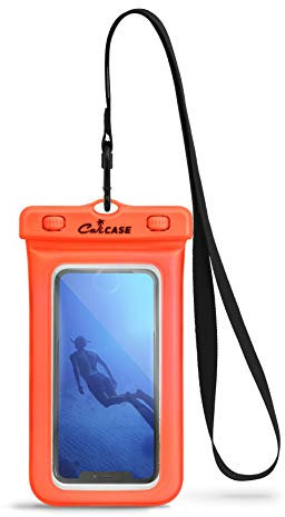 CaliCase Extra Large Waterproof Floating Phone Pouch - IPX8 Waterproof Floating Phone Case With Lanyard For iPhone X-15/ S20-S24/ Pixel 4-8 - Orange