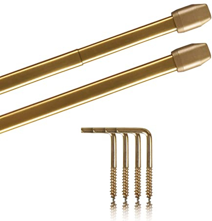 Bestlivings Vitragestangen zum Schrauben 2er-Set, 110-150 cm, Messing-Optik | Stufenlos ausziehbar, inkl. Schraubhaken für feste Montage, flachoval Ø10 mm, robustes Metall, für Scheiben- & Bistrogardinen