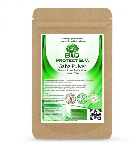 GABA Pulver 500 g – Gamma-Aminobuttersäure vegan in Pulverform | BioProtect | GABA vegan, praktische Pulverform, leicht einzunehmen – flexibel dosierbar, 500 g Inhalt mindestens 5 Monate Vorrat