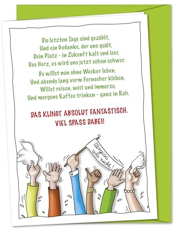 XXL Verabschiedungskarte Viel Spaß dabei – Karte zum Abschied in Rente Ruhestand Pensionierung Altersteilzeit Sabbatical für Kollege Kollegin Mitarbeiter Chef Vorgesetzter - inkl. Umschlag