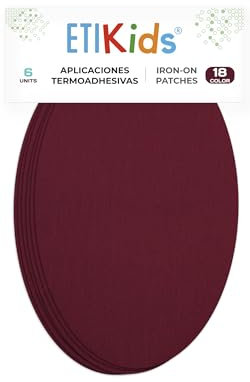 6 rodilleras color Burdeos termoadhesivas de plancha. Coderas para proteger tu ropa y reparación de pantalones, chaquetas, jerseys, camisas. 16 x 10 cm. RP18