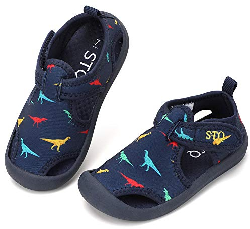 STQ Kids Water Shoes Breathable Outdoor Beach Swim Pool Sandals for Boys Navy Dinosaur 6 M US Toddler