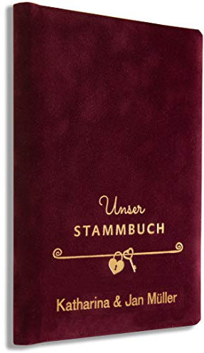 Stammbuch personalisiert Bordeaux Samt Familienstammbuch, Qualitätsprägung von Hand, P-006-1, 1 Zeile