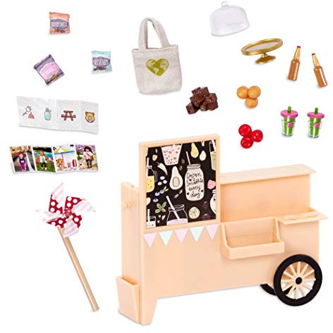 Lori Flughafen Verkaufsstand Set, Zubehör für 15 cm Mini Puppen – Puppenzubehör mit Imbisswagen, Essen, Magazine und mehr – Spielzeug für Kinder ab 3 Jahre